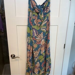 Tropical Floral Maxi Dress - Blue and Green